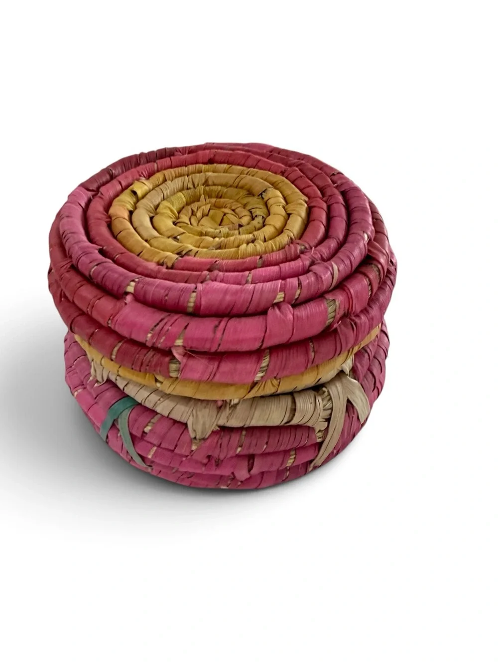 Handwoven Seagrass Trinket stash Box Pink and Yellow Home Accents